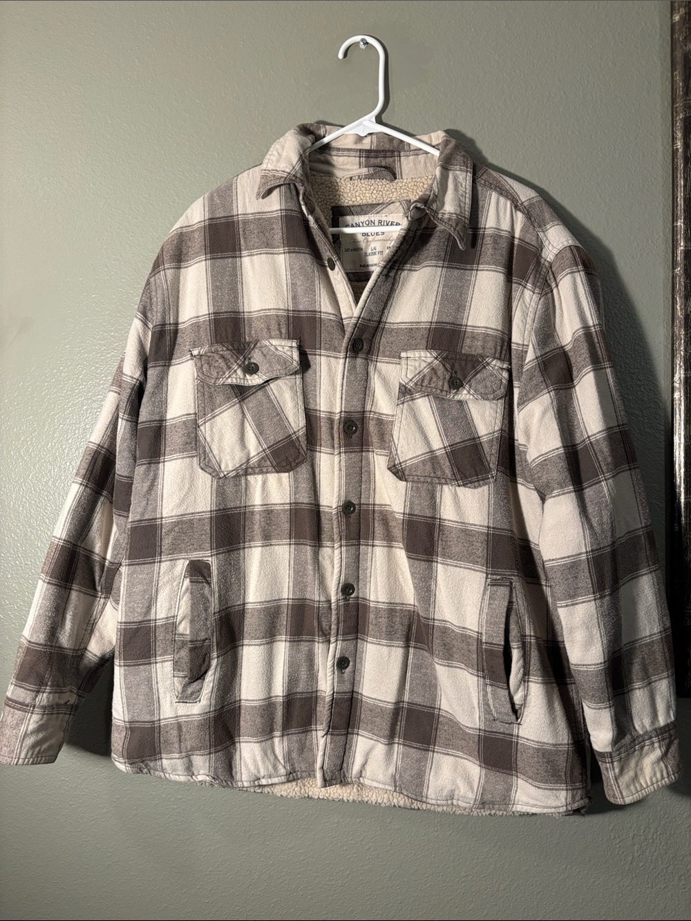 Canyon River Blues Cream & Brown Plaid Sherpa Shirt Jacket
